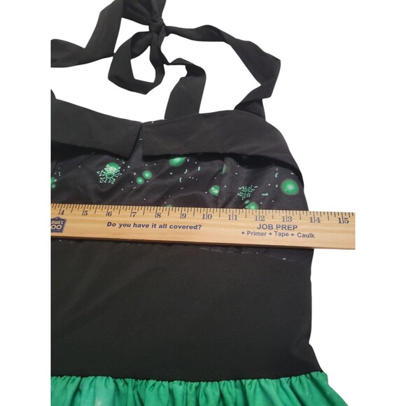 Christmas Holiday Santa Cat Dress Medium Black Halter Silky Fit & Flair C24 - Picture 6 of 11